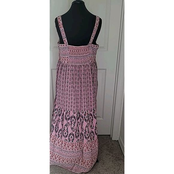 Boho Tiered Maxi Dress XL – Pink Peasant Cottagecore Flowing Dress - Picture 4 of 8